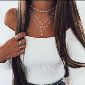 Summer Layered necklace Metal Alloy Moon Necklace